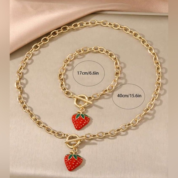 2pc Strawberry Necklace and bracelet set - Picture 2 of 2